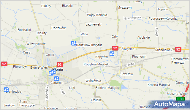 mapa Kopytów gmina Błonie, Kopytów gmina Błonie na mapie Targeo