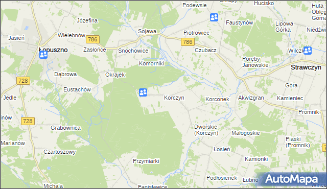 mapa Korczyn gmina Strawczyn, Korczyn gmina Strawczyn na mapie Targeo