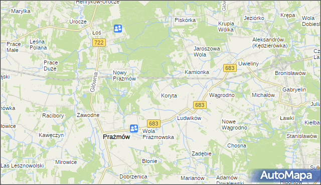 mapa Koryta gmina Prażmów, Koryta gmina Prażmów na mapie Targeo