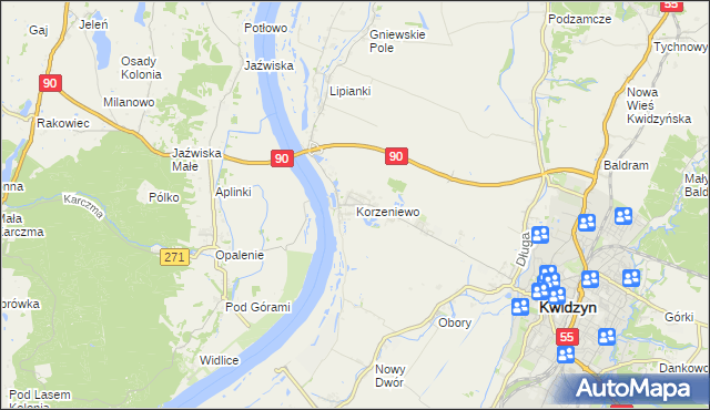 mapa Korzeniewo gmina Kwidzyn, Korzeniewo gmina Kwidzyn na mapie Targeo