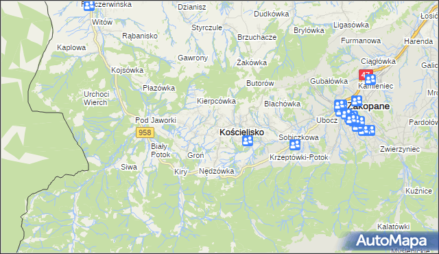 mapa Kościelisko, Kościelisko na mapie Targeo