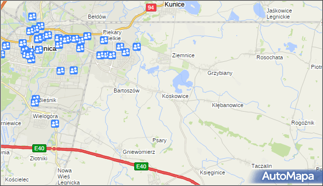 mapa Koskowice, Koskowice na mapie Targeo