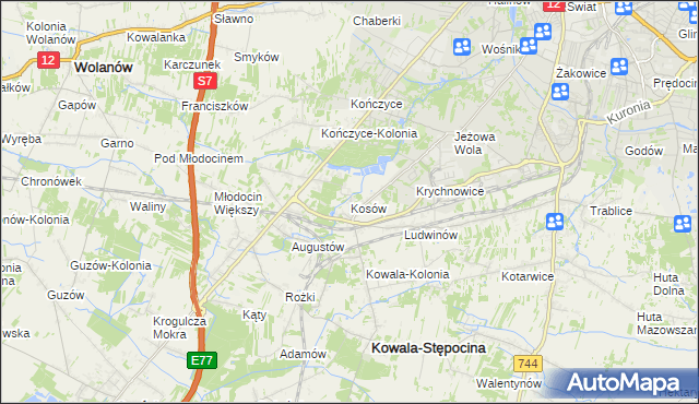 mapa Kosów gmina Kowala, Kosów gmina Kowala na mapie Targeo