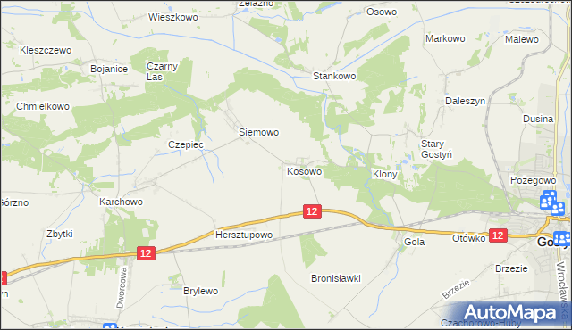 mapa Kosowo gmina Gostyń, Kosowo gmina Gostyń na mapie Targeo