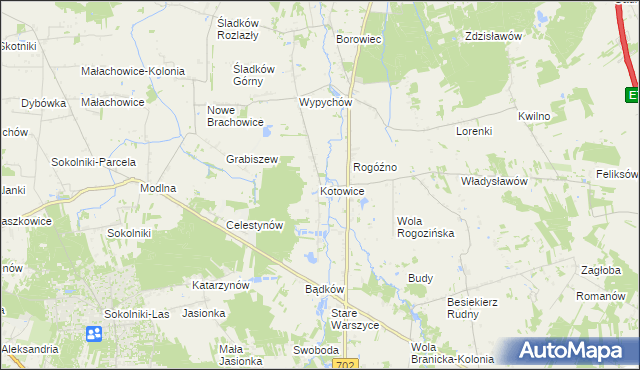 mapa Kotowice gmina Zgierz, Kotowice gmina Zgierz na mapie Targeo