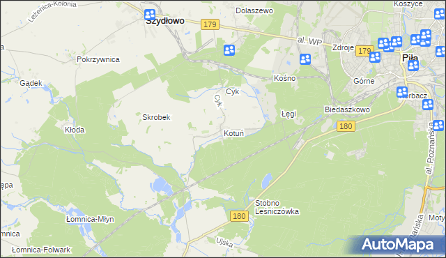 mapa Kotuń gmina Szydłowo, Kotuń gmina Szydłowo na mapie Targeo