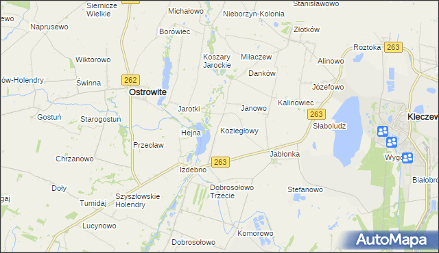 mapa Koziegłowy gmina Kleczew, Koziegłowy gmina Kleczew na mapie Targeo