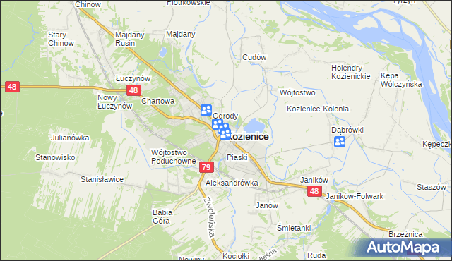 mapa Kozienice, Kozienice na mapie Targeo