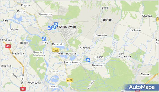 mapa Krasowa gmina Leśnica, Krasowa gmina Leśnica na mapie Targeo