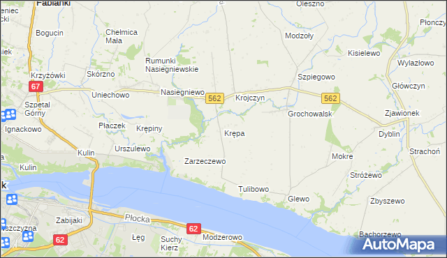 mapa Krępa gmina Dobrzyń nad Wisłą, Krępa gmina Dobrzyń nad Wisłą na mapie Targeo