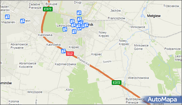 mapa Krępiec gmina Mełgiew, Krępiec gmina Mełgiew na mapie Targeo