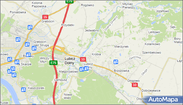 mapa Krobia gmina Lubicz, Krobia gmina Lubicz na mapie Targeo
