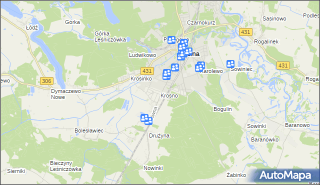 mapa Krosno gmina Mosina, Krosno gmina Mosina na mapie Targeo
