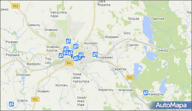 mapa Kruszewiec gmina Kętrzyn, Kruszewiec gmina Kętrzyn na mapie Targeo