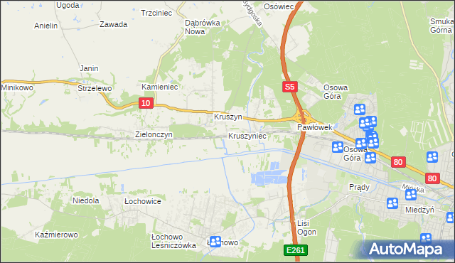 mapa Kruszyniec gmina Sicienko, Kruszyniec gmina Sicienko na mapie Targeo