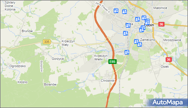 mapa Krzeczyn Wielki, Krzeczyn Wielki na mapie Targeo