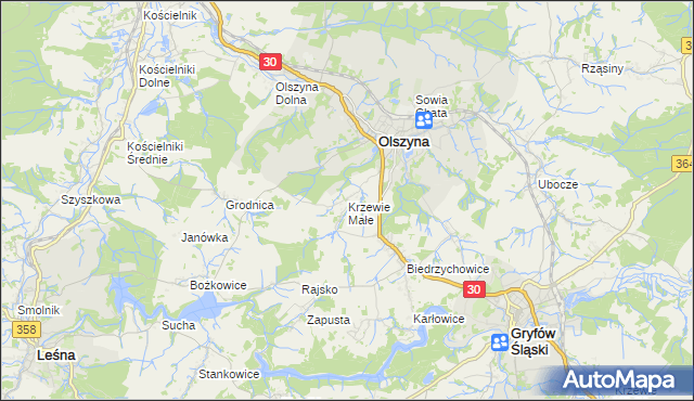 mapa Krzewie Małe, Krzewie Małe na mapie Targeo