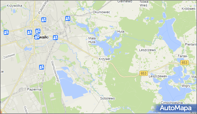mapa Krzywe gmina Suwałki, Krzywe gmina Suwałki na mapie Targeo