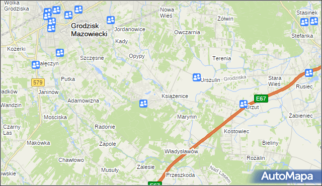 mapa Książenice gmina Grodzisk Mazowiecki, Książenice gmina Grodzisk Mazowiecki na mapie Targeo