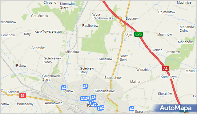 mapa Kuczków gmina Kutno, Kuczków gmina Kutno na mapie Targeo