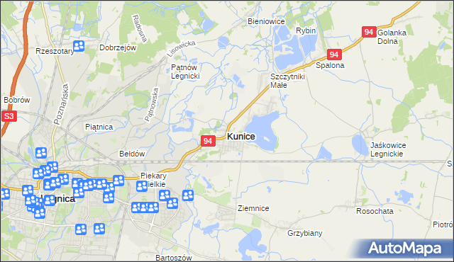 mapa Kunice powiat legnicki, Kunice powiat legnicki na mapie Targeo