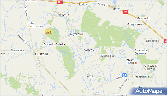 mapa Kunowo gmina Duszniki, Kunowo gmina Duszniki na mapie Targeo