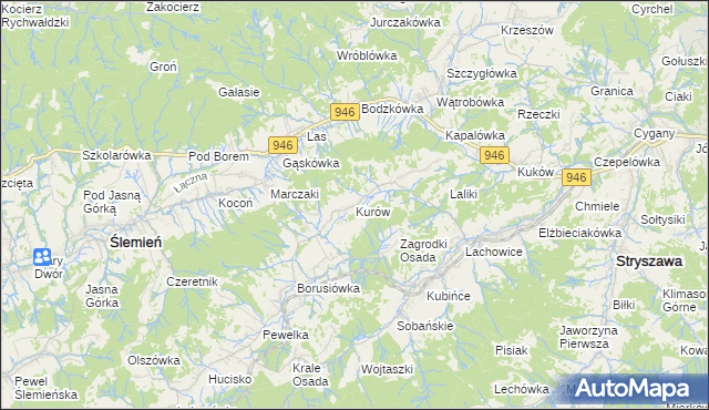 mapa Kurów gmina Stryszawa, Kurów gmina Stryszawa na mapie Targeo