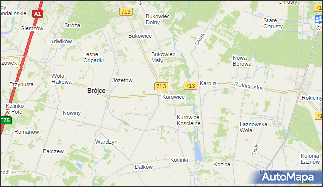 mapa Kurowice gmina Brójce, Kurowice gmina Brójce na mapie Targeo