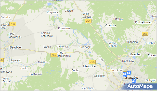 mapa Kurozwęki, Kurozwęki na mapie Targeo