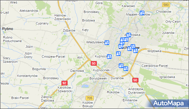 mapa Kuznocin gmina Sochaczew, Kuznocin gmina Sochaczew na mapie Targeo