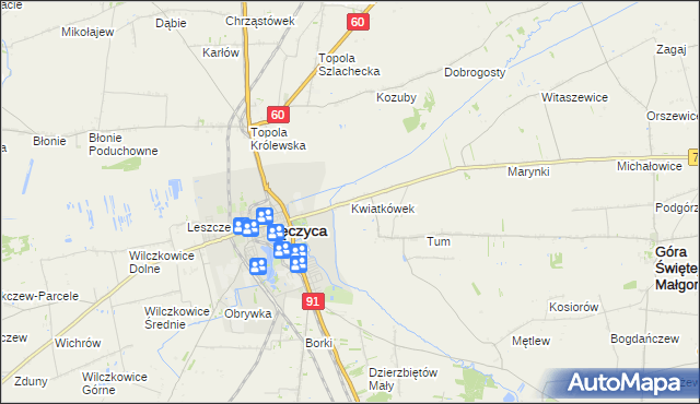 mapa Kwiatkówek gmina Góra Świętej Małgorzaty, Kwiatkówek gmina Góra Świętej Małgorzaty na mapie Targeo