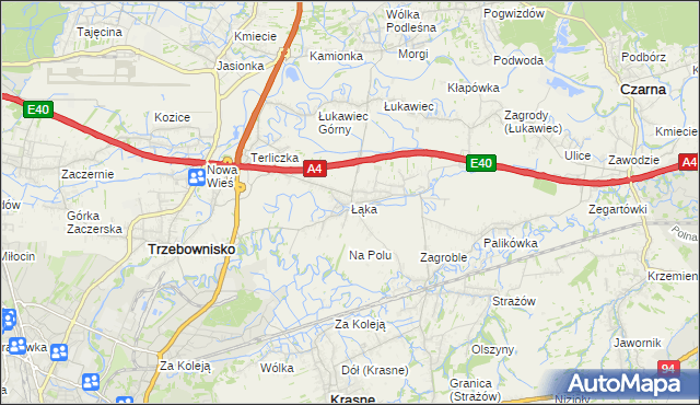 mapa Łąka gmina Trzebownisko, Łąka gmina Trzebownisko na mapie Targeo