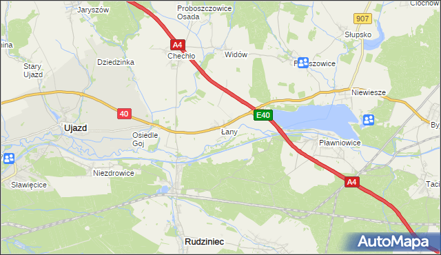 mapa Łany gmina Rudziniec, Łany gmina Rudziniec na mapie Targeo