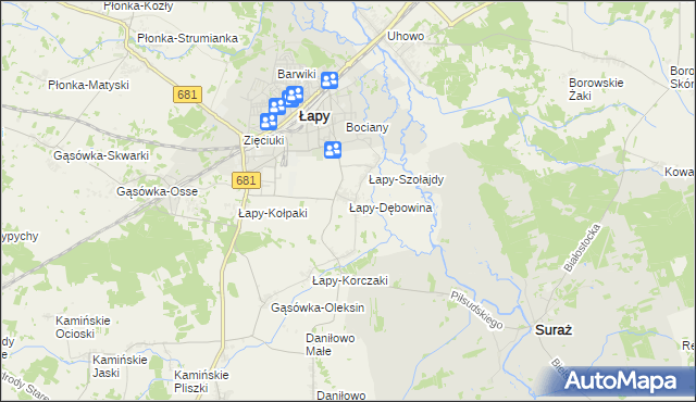 mapa Łapy-Dębowina, Łapy-Dębowina na mapie Targeo