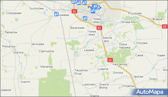 mapa Łaszew gmina Pleszew, Łaszew gmina Pleszew na mapie Targeo