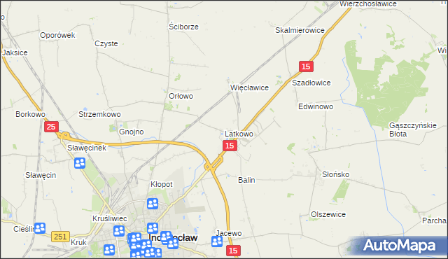 mapa Latkowo gmina Inowrocław, Latkowo gmina Inowrocław na mapie Targeo