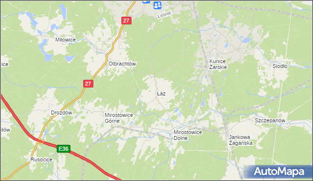 mapa Łaz gmina Żary, Łaz gmina Żary na mapie Targeo