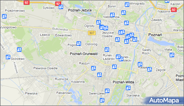 mapa Łazarz gmina Poznań, Łazarz gmina Poznań na mapie Targeo