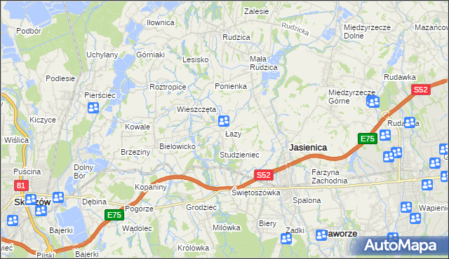 mapa Łazy gmina Jasienica, Łazy gmina Jasienica na mapie Targeo