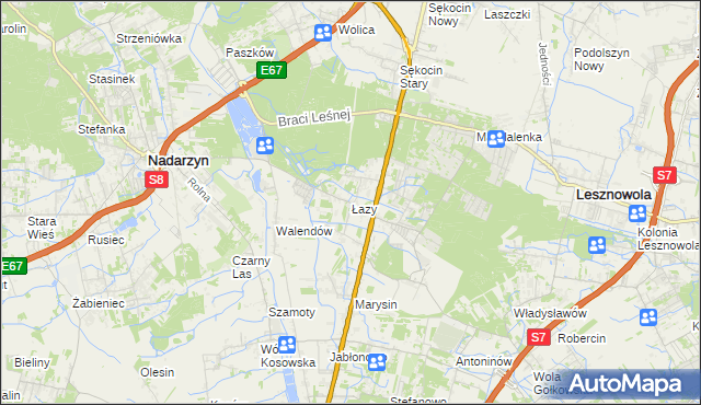 mapa Łazy gmina Lesznowola, Łazy gmina Lesznowola na mapie Targeo