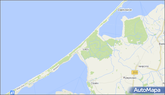 mapa Łazy gmina Mielno, Łazy gmina Mielno na mapie Targeo