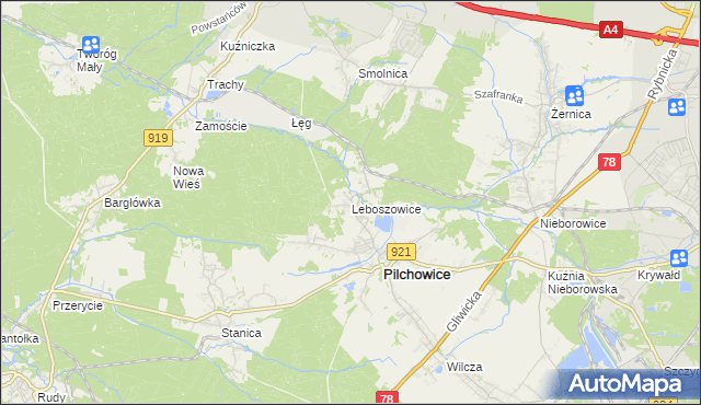 mapa Leboszowice, Leboszowice na mapie Targeo