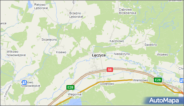 mapa Łęczyce powiat wejherowski, Łęczyce powiat wejherowski na mapie Targeo