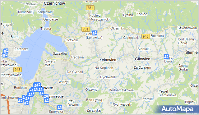 mapa Łękawica powiat żywiecki, Łękawica powiat żywiecki na mapie Targeo