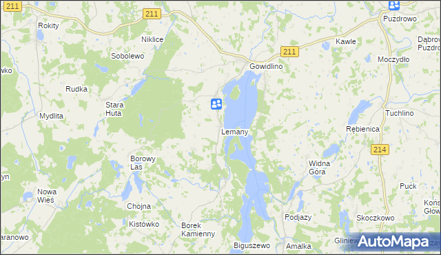 mapa Lemany gmina Sierakowice, Lemany gmina Sierakowice na mapie Targeo