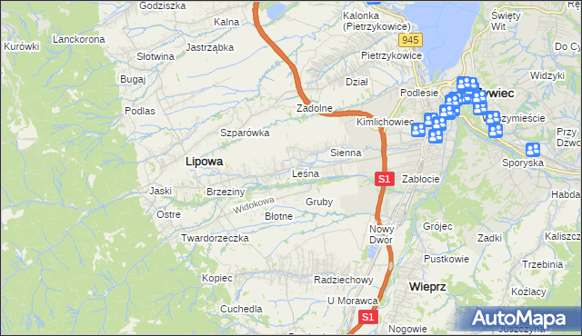 mapa Leśna gmina Lipowa, Leśna gmina Lipowa na mapie Targeo