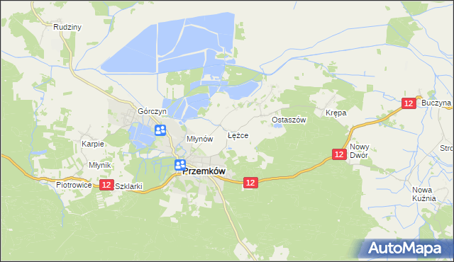 mapa Łężce gmina Przemków, Łężce gmina Przemków na mapie Targeo
