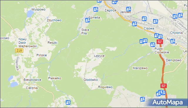 mapa Łężyce gmina Wejherowo, Łężyce gmina Wejherowo na mapie Targeo