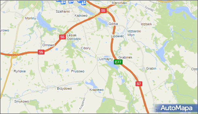 mapa Lichtajny gmina Ostróda, Lichtajny gmina Ostróda na mapie Targeo