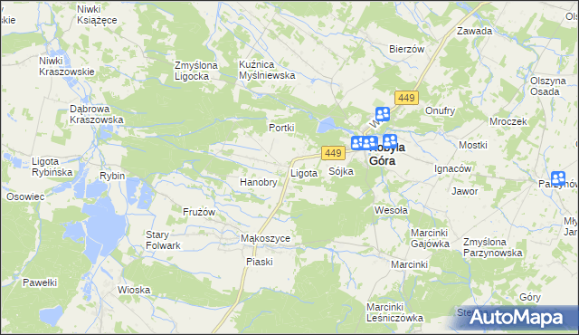 mapa Ligota gmina Kobyla Góra, Ligota gmina Kobyla Góra na mapie Targeo